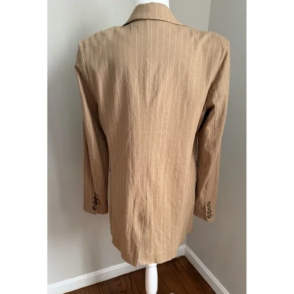 Nicholas Women US 8 Oversized Linen Blazer Charlee Camel Brown Tan Pinstripe